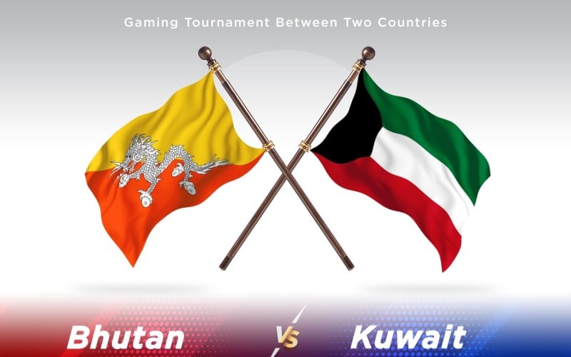 Bhutan versus Kuwait Two Flags Illustration