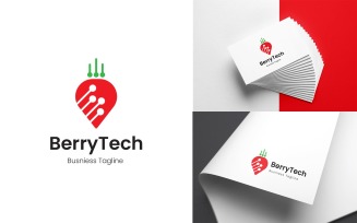 Strawberry Tech Logo Design Template