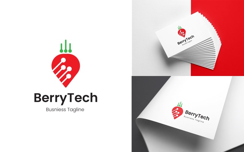 Strawberry Tech Logo Design Template Logo Template