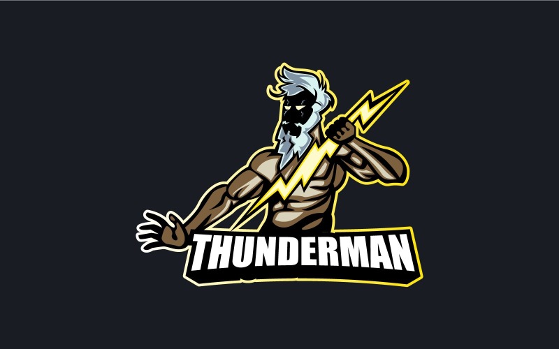 Thunder Man Mascot Logo Design Vector Illustration