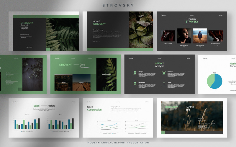 Strovsky - Rain Forest Modern Annual Report Presentation PowerPoint Template