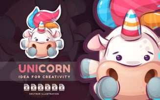 Fantasy Magic Rainbow Unicorn - Cute Sticker, Graphics Illustration