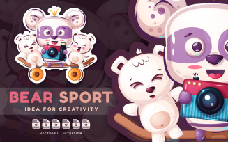 Funny Bears Skateboarding - Cute Sticker, Graphics Illustration