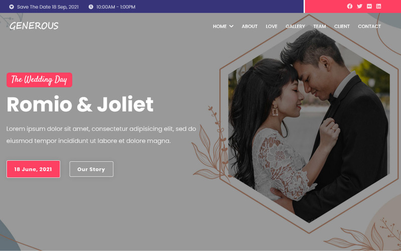Generous - Wedding Planning One Page Theme Landing Page Template