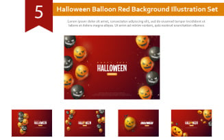 5 Halloween Balloon Red Background Illustration Set