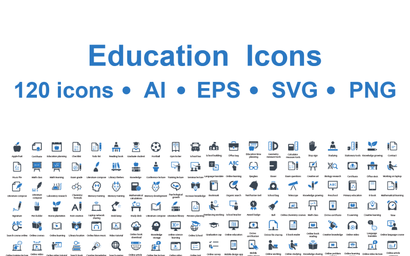 120 School and Education Icons Icon Set
