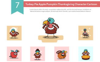 7 Turkey Pie Apple Pumpkin Thanksgiving Character Cartoon Illustration