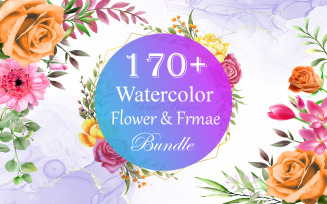 Watercolor Flower Bundle, Watercolor Flower Frame Bundle, Botanical Elements Bundle.