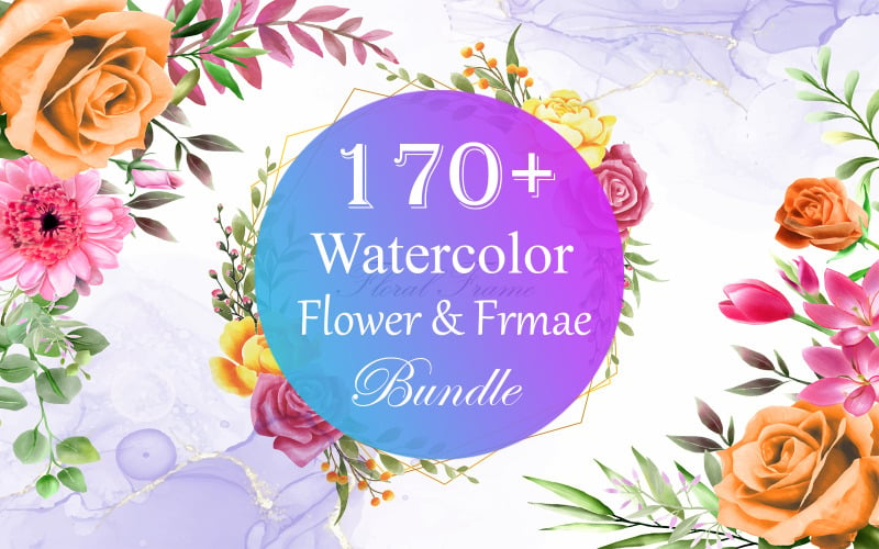 Watercolor Flower Bundle, Watercolor Flower Frame Bundle, Botanical Elements Bundle. Illustration