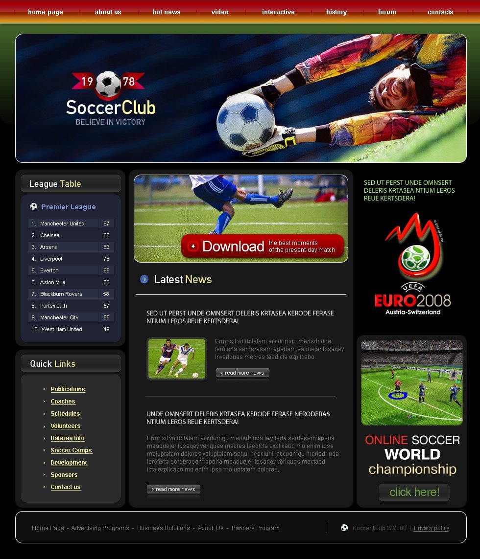 Soccer Website Template #20339