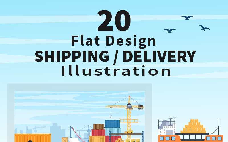 20 Delivery Container Truck or Plane Transportation Illustration