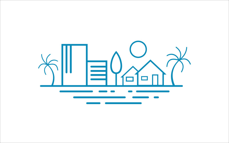 beach vacation line art vector template Logo Template