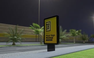 Night view Mupi double sided signage mockup template design