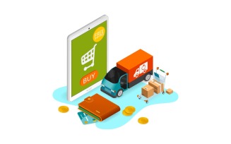 E-Commerce Mobile Shoping Isometric 5 Vector Illustration Concept
