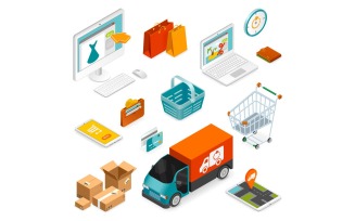 E-Commerce Mobile Shoping Isometric Set Vector Illustration Concept