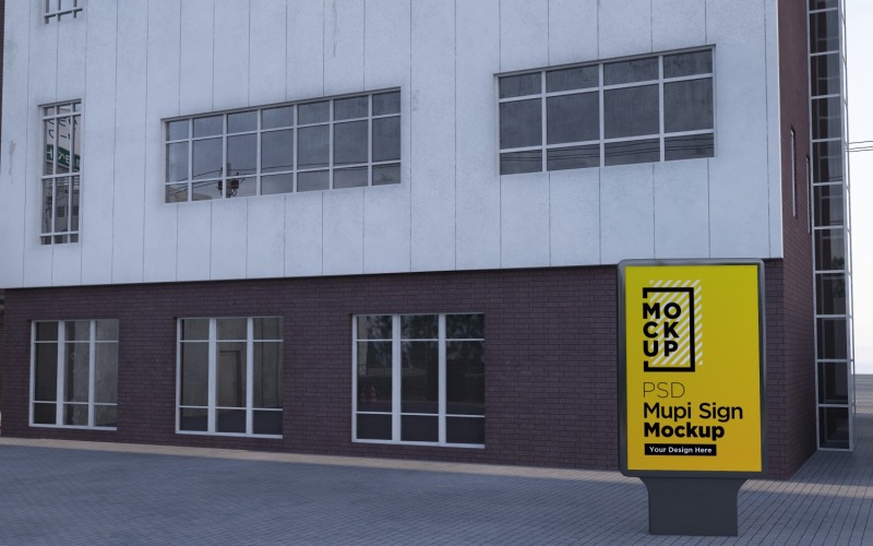 mupi advertising signage on city street at evening 3d rendering template Product Mockup