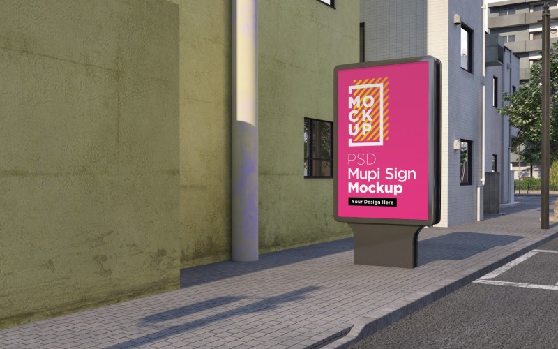 mupi billboard mockups on evening street 3d rendering template Product Mockup