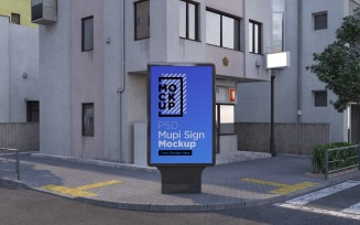 mupi sign lightbox on evening mockup street 3d rendering design