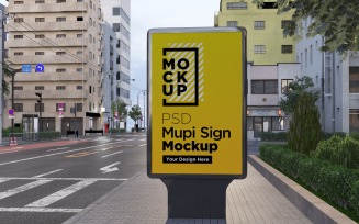 mupi sign lightbox on evening mockup street 3d rendering template