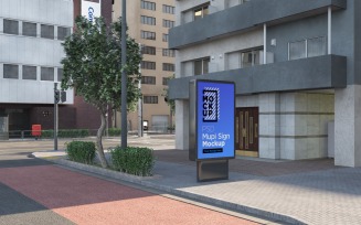 mupi sign street advertising horizontal billboard mockup at city 3d rendering template