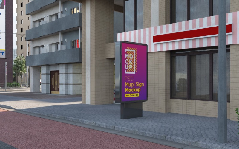 mupi sign street advertising horizontal billboard mockup at city 3d rendering Product Mockup