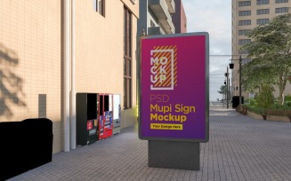 mupi sign street advertising mockup at city 3d rendering template