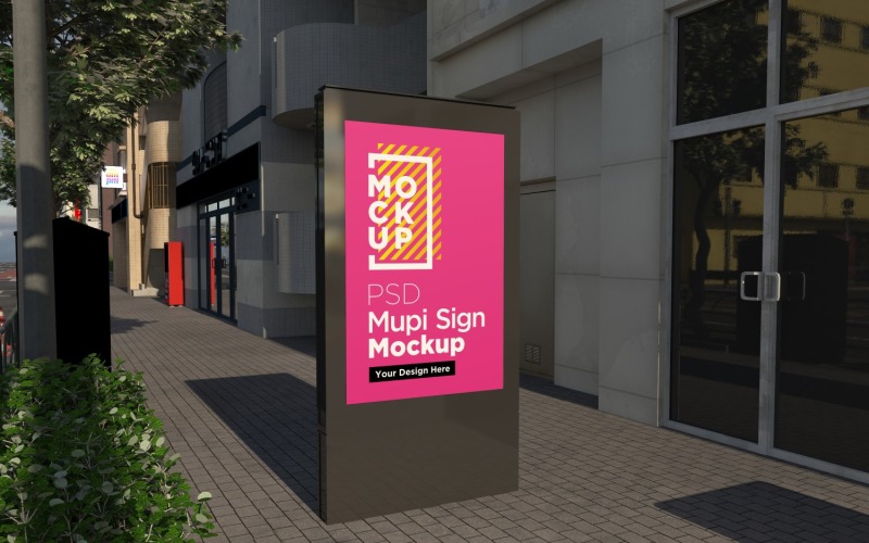 mupi sign street advertising mockup at city 3d rendering Product Mockup