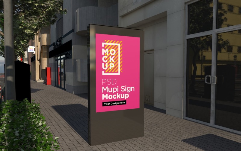 mupi sign street advertising mockup at city 3d rendering Product Mockup