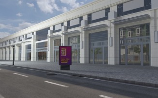 Mupi signage at city street 3d rendering template