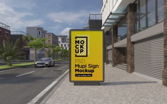 Mupi signage on city street advertising 3d rendering template