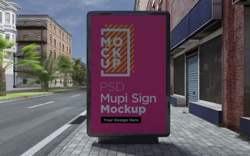 street advertising sign billboard mockup at city 3d rendering Product Mockup