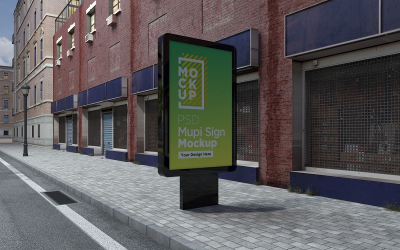 street advertising square billboard mockup at city 3d rendering Product Mockup