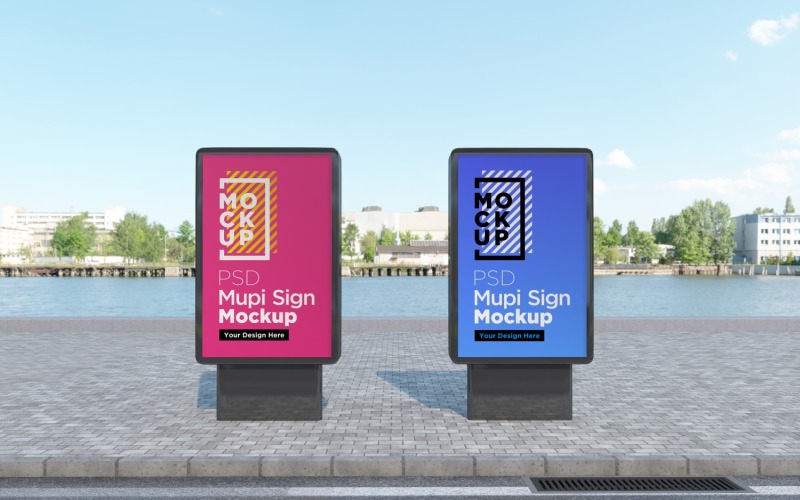 Two street advertising billboard mockups 3d rendering Product Mockup