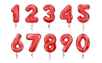 Balloon Numbers Red Realistic Set Vector Illustration Concept