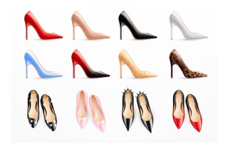 Classic Female Shoes Realistic Set Vector Illustration Concept