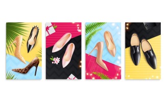 Classic Male Female Shoes Realistic Cards Vector Illustration Concept