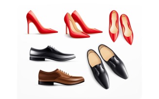 Classic Male Female Shoes Realistic Set Vector Illustration Concept