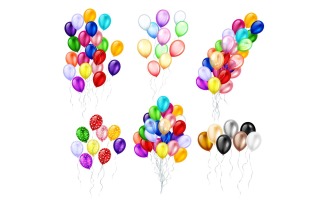 Colorful Balloons Bunches Realistic Set Vector Illustration Concept