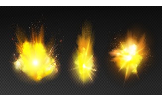 Fire Explosion Realistic Set Vector Illustration Concept