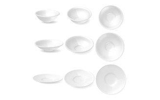Plates Dishes Dishware Realistic Set 2 Vector Illustration Concept