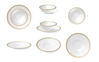 Plates Dishes Dishware Realistic Set Vector Illustration Concept