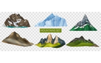 Realistic Mountains Transparent Set Vector Illustration Concept