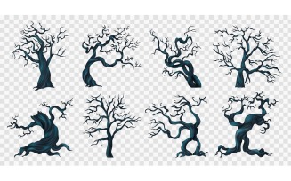 Realistic Spooky Trees Transparent Set Vector Illustration Concept