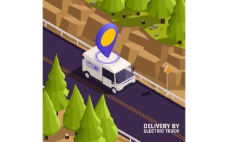Modern Electric Truck Isometric 3 Vector Illustration Concept