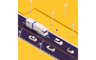 Modern Electric Truck Isometric 5 Vector Illustration Concept