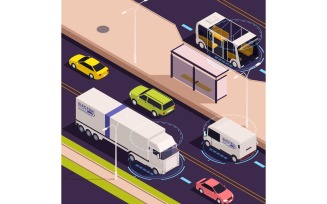 Modern Electric Truck Isometric Vector Illustration Concept
