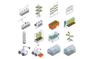 Modern Greenhouse Isometric Set Vector Illustration Concept