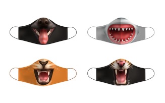 Realistic Animal Mouth Mask Set Vector Illustration Concept