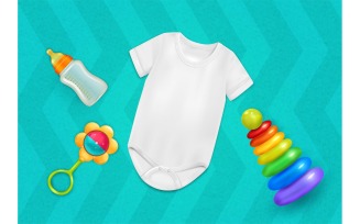 Realistic Baby Bodysuit Toys Vector Illustration Concept