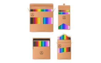 Realistic Colored Pencils Packaging Template Vector Illustration Concept
